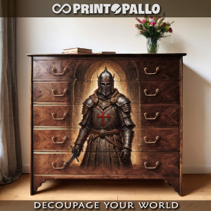 A crusader knight holding sword in a crypt tissue paper
