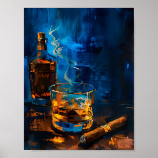 A Cubist Exploration of Cigar and Whiskey Harmony Poster
