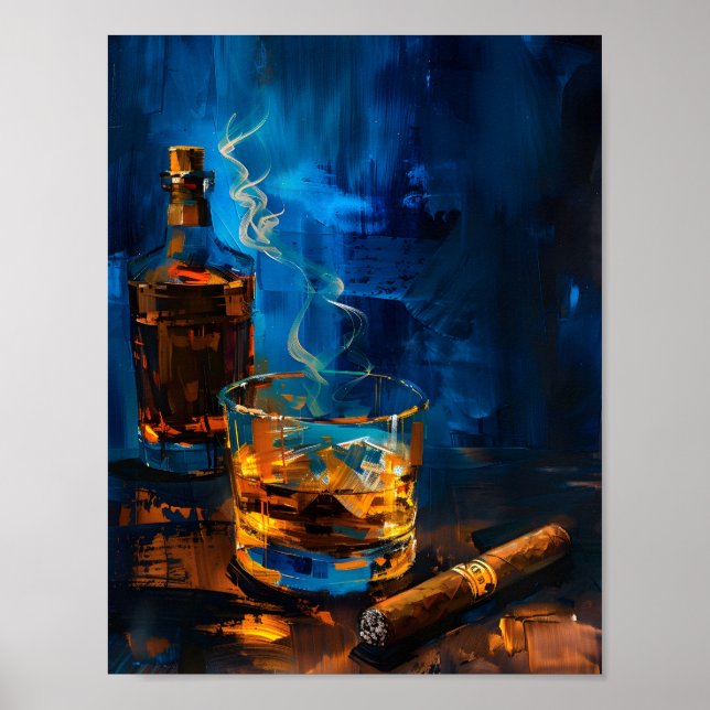 A Cubist Exploration of Cigar and Whiskey Harmony  Poster (Front)