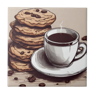 A Cup of Coffee and Cookies  Ceramic Tile