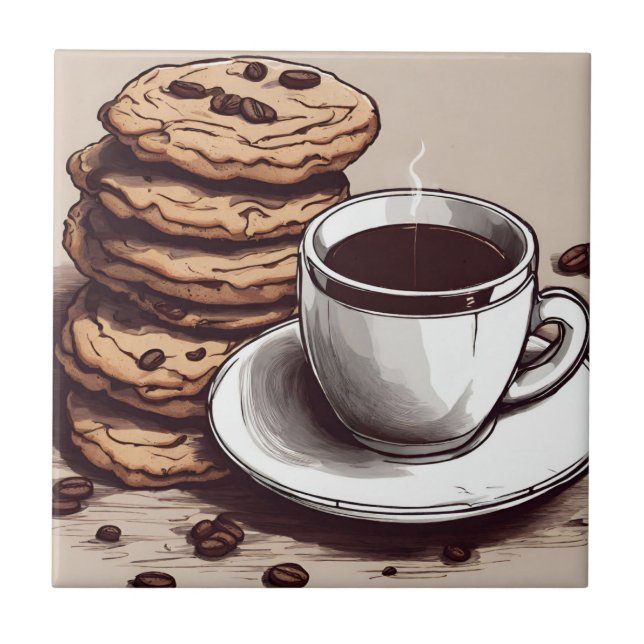 A Cup of Coffee and Cookies  Ceramic Tile (Front)