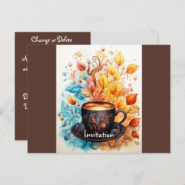 A cup of coffee with flowers invitation postcard (Front/Back)