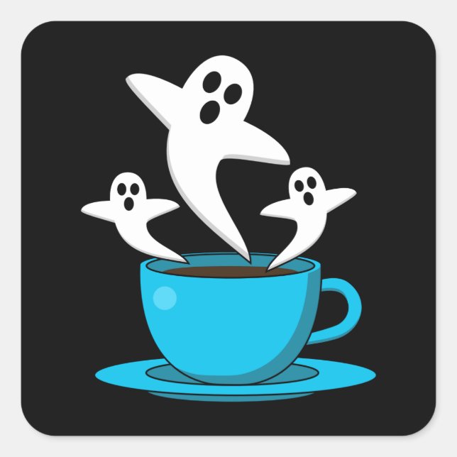A Cup of Ghost Smoking Coffee Square Sticker (Front)