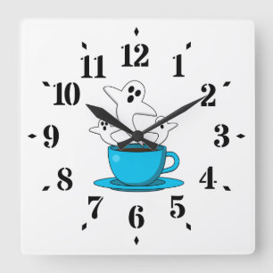 A Cup of Ghost Smoking Coffee Square Wall Clock