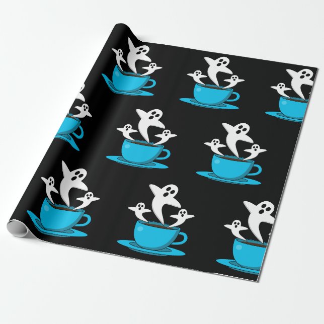 A Cup of Ghost Smoking Coffee Wrapping Paper (Unrolled)