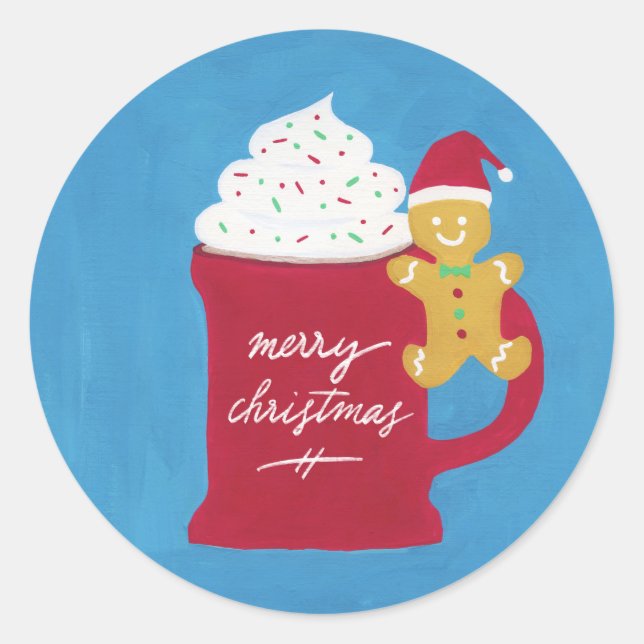 A Cup of Merry Christmas Classic Round Sticker (Front)