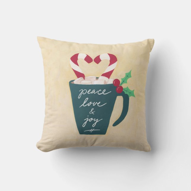 A Cup of Peace, Love and Joy Cushion (Front)