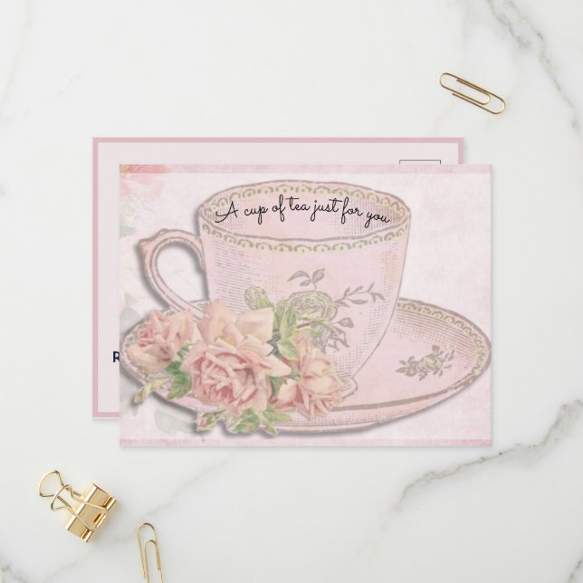 A Cup of Tea for Mother's Day Pink Invitation (Front/Back In Situ)