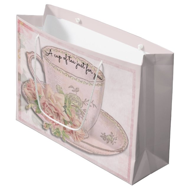A Cup of Tea for Mother's Day Pink Large Gift Bag (Front Angled)