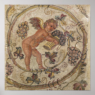 A cupid picking grapes, fragment of pavement poster
