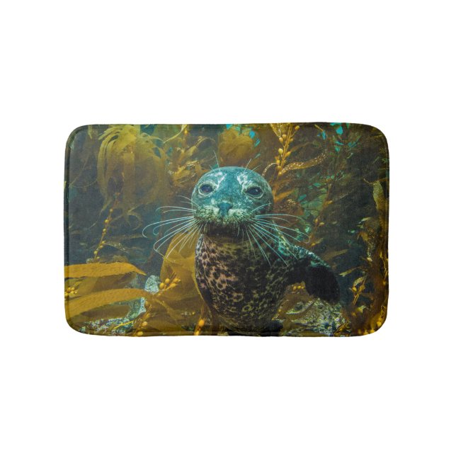A Curious Harbour Seal Kelp Forest | Santa Barbara Bath Mat (Front)