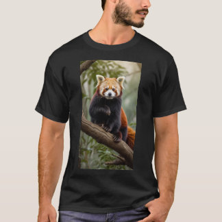 A curious red panda sitting on a tree branch T-Shirt