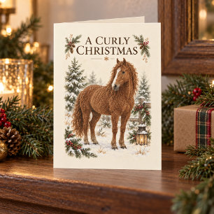 A Curly Christmas Horse Watercolor Art Card