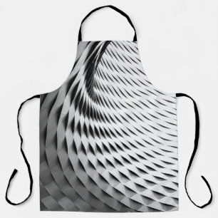 A CURVED FACADE COVERED IN WHITE LATTICEWORK APRON