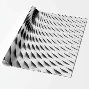 A CURVED FACADE COVERED IN WHITE LATTICEWORK WRAPPING PAPER