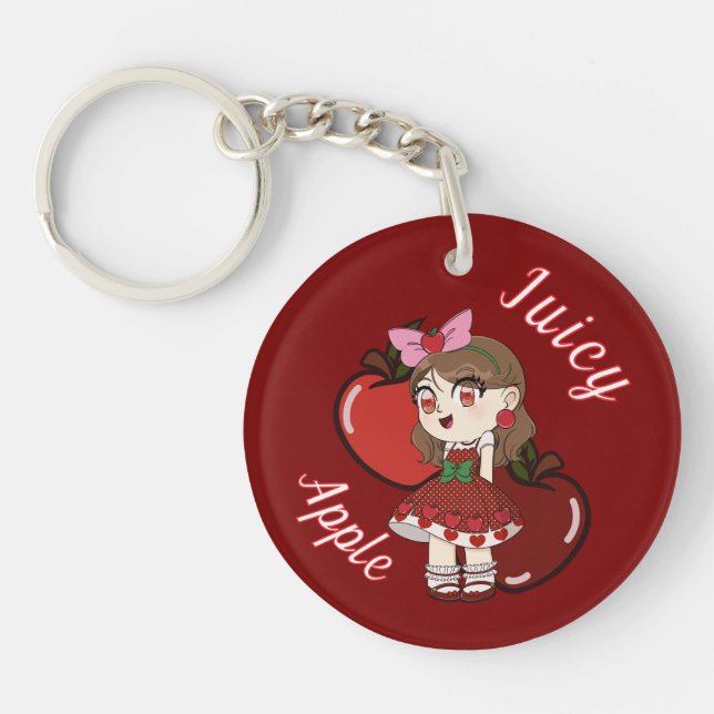 A Customised Key Chain with Cute Apple Chibi (Front)