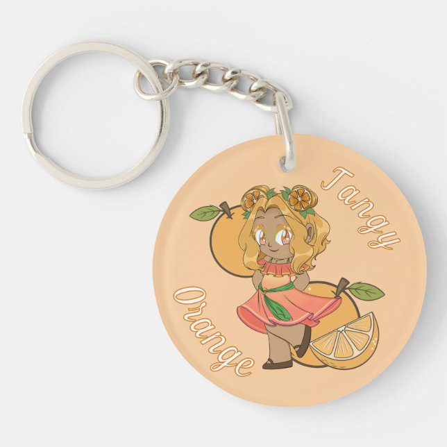 A Customised Key Chain with Cute Orange Chibi (Front)