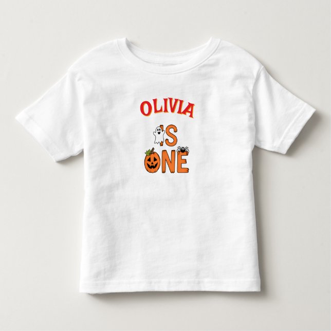 A customised Name Is One Funny Halloween Birthday Toddler T-Shirt (Front)