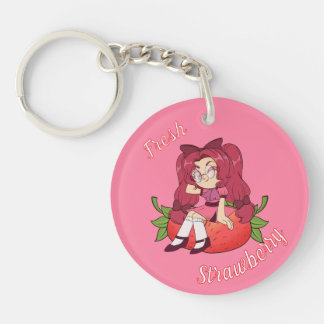 A Customized Key Chain with Cute Strawberry Chibi