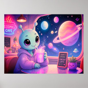 A Cute Alien Girl Sipping Soda At Galaxy Mall Wall Poster