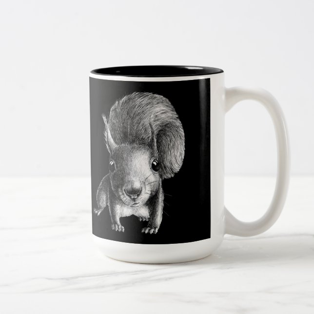 A Cute and Funny Curious Squirrel Two-Tone Coffee Mug (Right)