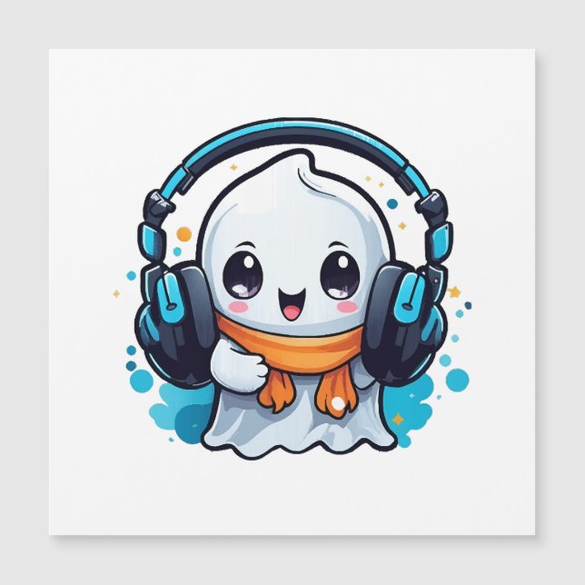 A cute and spooky ghost with headphones  (Front)