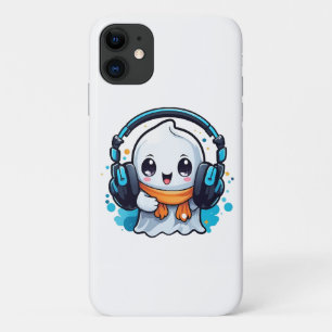 A cute and spooky ghost with headphones iPhone 11 case