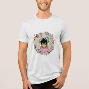 A cute anime girl or boy with oversized headphones Tri-Blend shirt