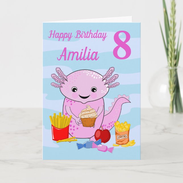 A cute Axolotl Birthday Card (Front)