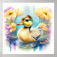 A Cute Baby Duck Swimming in a Pond 