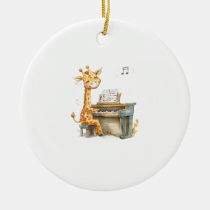 A Cute Baby Giraffe Plays The Guitar Ceramic Ornament