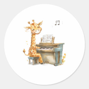 A Cute Baby Giraffe Plays The Guitar Classic Round Sticker