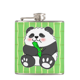 A Cute Baby Panda Eating Bamboo Stalk Hip Flask