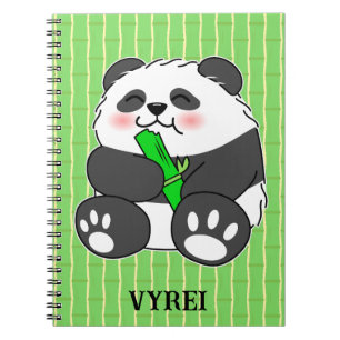 A Cute Baby Panda Eating Bamboo Stalk Notebook