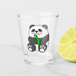 A Cute Baby Panda Eating Bamboo Stalk Shot Glass