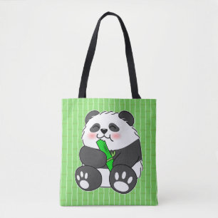 A Cute Baby Panda Eating Bamboo Stalk Tote Bag