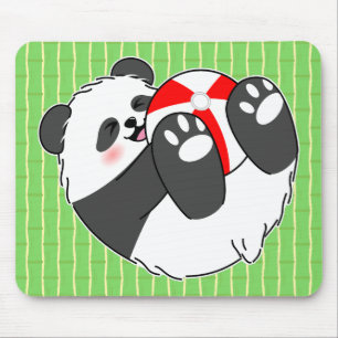 A Cute Baby Panda Playing with a Ball Mouse Pad
