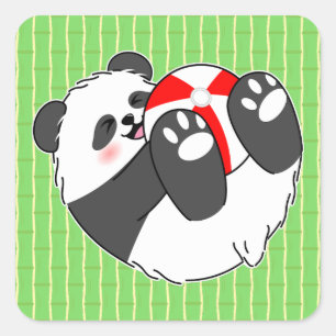 A Cute Baby Panda Playing with a Ball Square Sticker