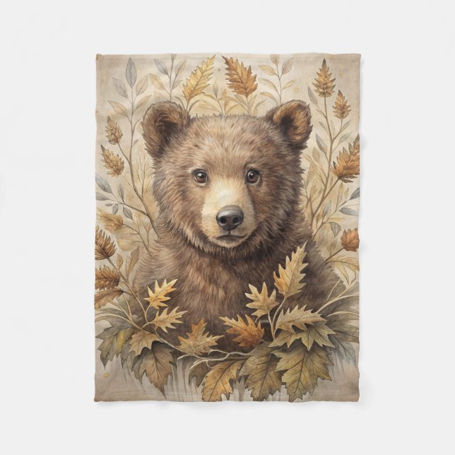A Cute Bear in Forest Fleece Blanket (Front)