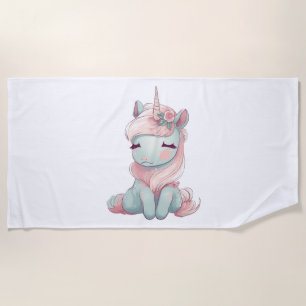 A cute beautiful proud unicorn  beach towel