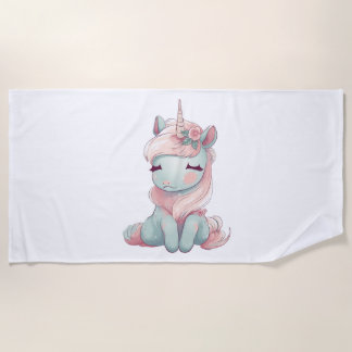 A cute beautiful proud unicorn  beach towel