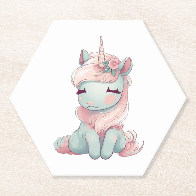 A cute beautiful proud unicorn  paper coaster (Front)
