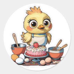 A cute bird making a cake sticker