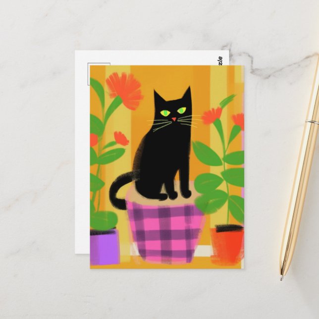 A Cute Black Cat Postcard (Front/Back In Situ)