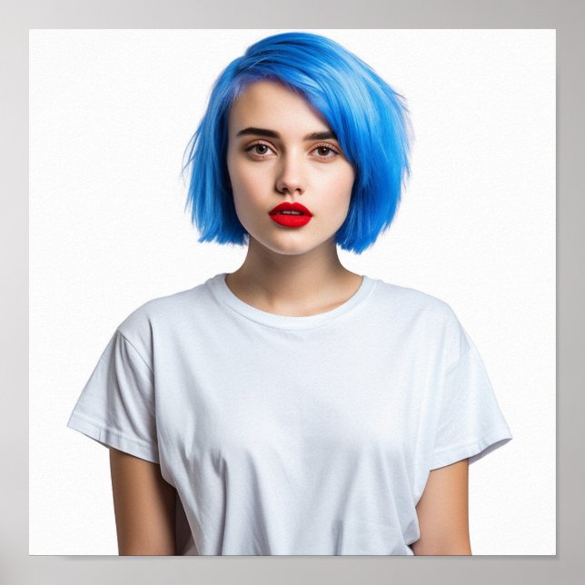 A cute blue hair model wearing Gildan Tee Poster (Front)