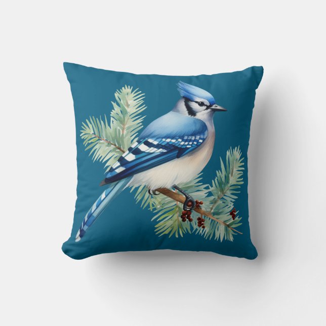 A Cute Blue Jay  Cushion (Front)