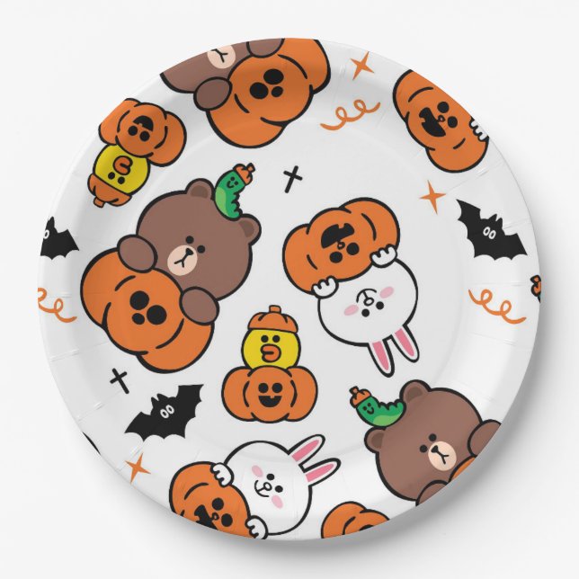 A Cute Bunny and Bear Halloween Paper Plate (Front)