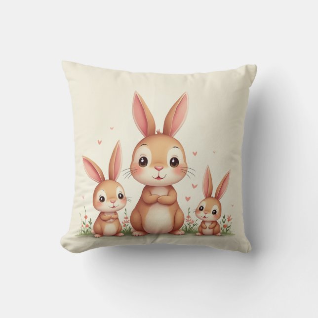 a cute bunny family gathering cushion (Front)