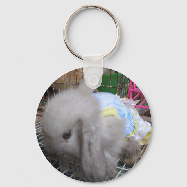 A Cute Bunny Rabbit in a Dress Key Ring (Front)