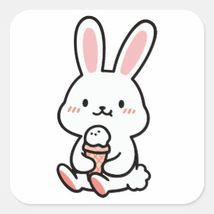 a cute bunny with ice cream square sticker